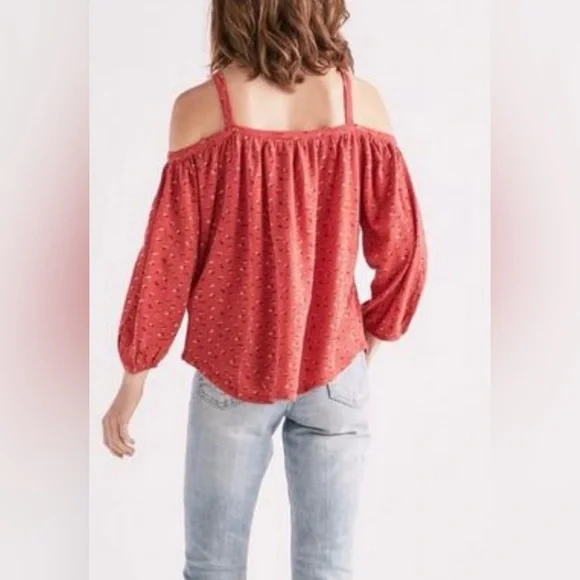 ❤️ GUC LUCKY BRAND Red Floral Off-Shoulder Criss Cross Top | Women’s Size Small - Picture 3 of 13